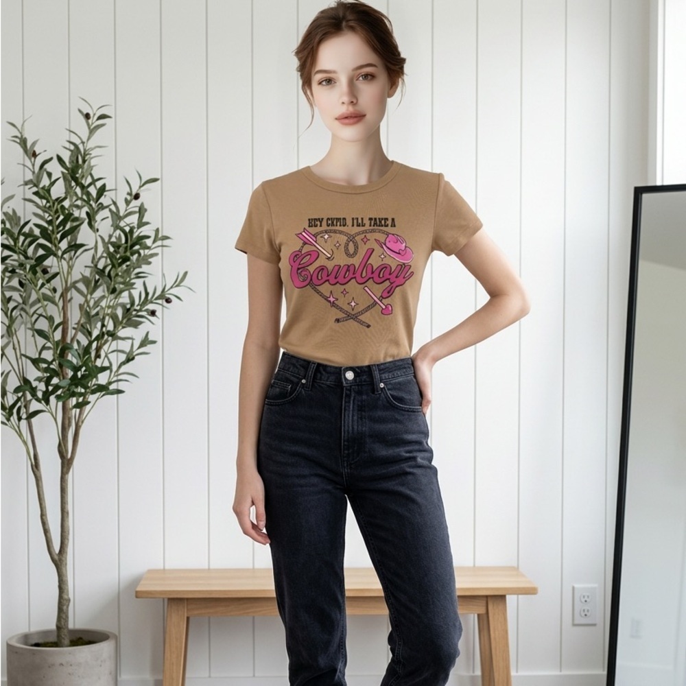 Social Edition Women’s XS NWT Valentine's Day Hey Cupid Cowboy Graphic Tee